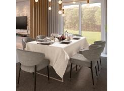 Toalha de Mesa Teka Champagne Rosê Bege 8 Lugares