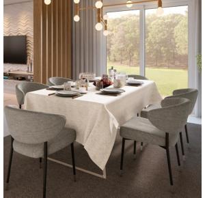 Toalha de Mesa Teka Champagne Rosê Bege 8 Lugares